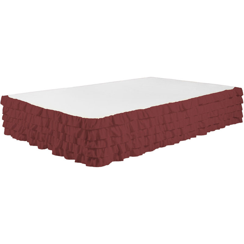 Bed Skirt Tiered Waterfall Dust Ruffle 14” Drop - Bedskirt 2 , Twin, Burgundy