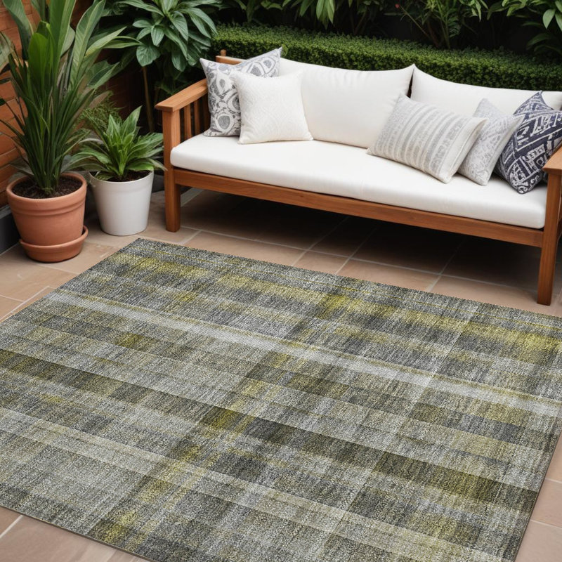 Tapis extérieur lavable antidérapant à carreaux gris 10 pi x 14 pi