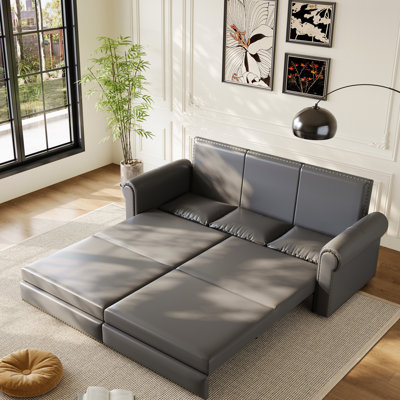Très grand lit convertible en similicuir de 93,7 po, gris, pour le bureau d'une petite chambre