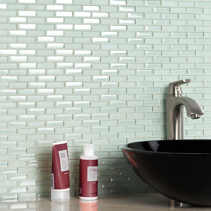 Carreau de mosaïque murale en verre / pierre Lucid 0,5 po x 2 po Lucid, Écume de mer, écume de mer