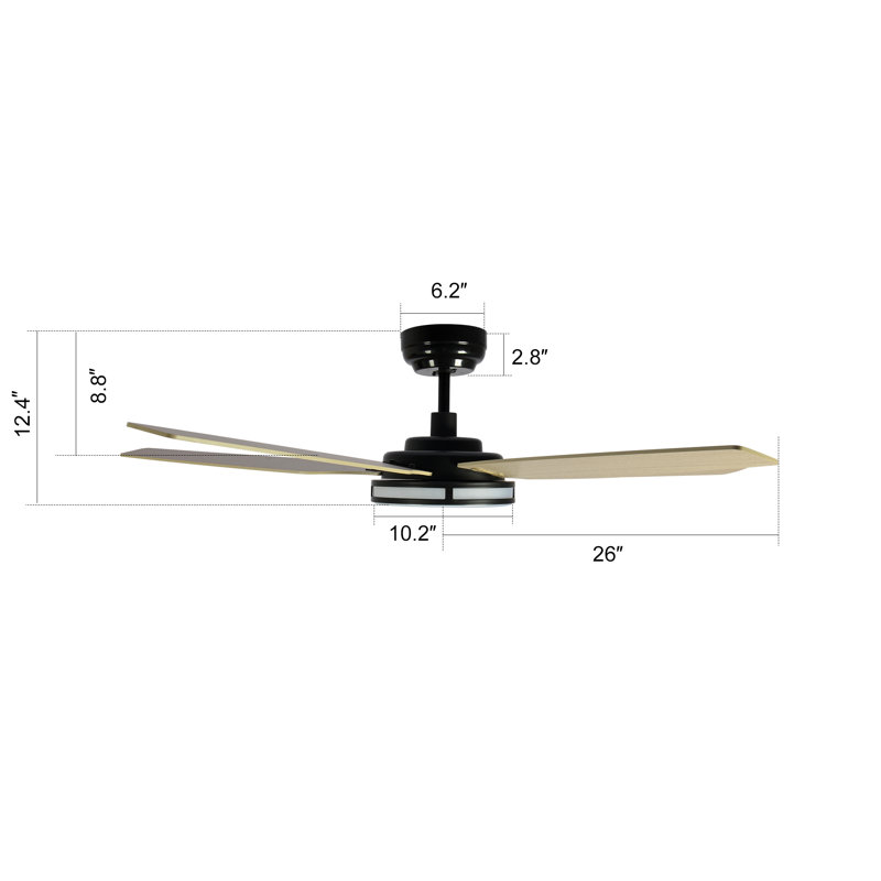 Ventilateur de plafond standard à DEL à 5 pales Ahriya avec télécommande et ensemble d'éclairage inclus, Gris / Noir, 52"