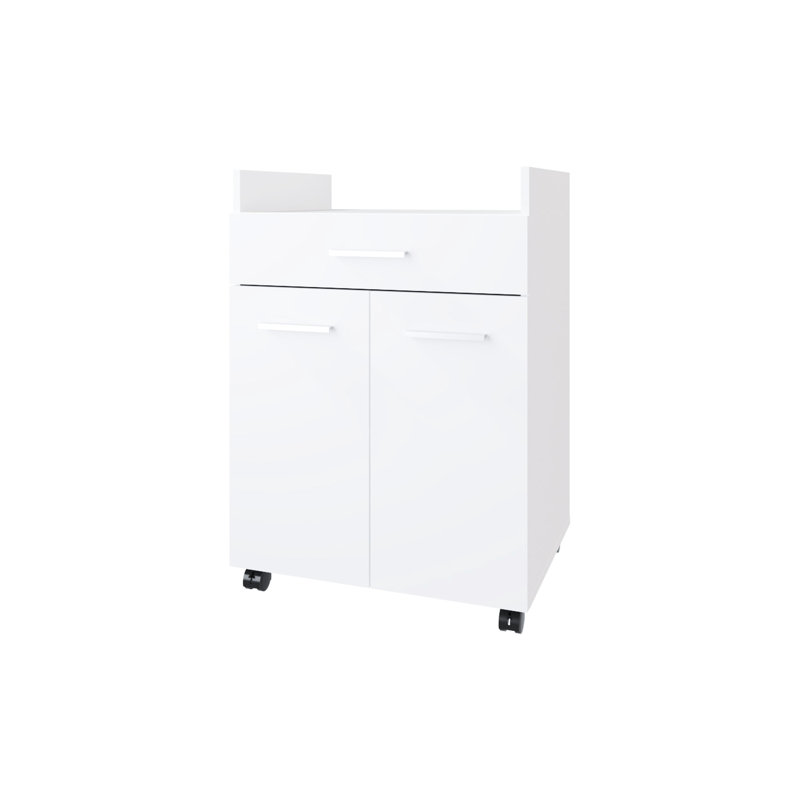 White - Colored Kitchen Cart With 2 Doors And 1 Drawer, Convenient Storage Option, Caster Wheels For Mobility, Particle Board Construction, 34.01 In High, 18.41 Wide, 24.01 Deep Two One Brighten Your