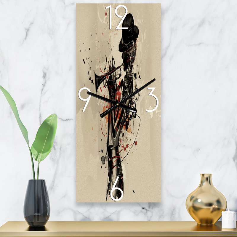 Femme jouant de la trompette jazz - horloge murale moderne, Petit