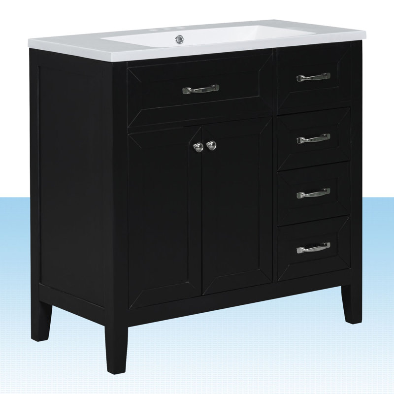 Ensemble de meuble-lavabo simple 36 po Jermey, Noir, Argent
