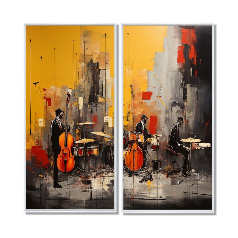 Jazz Band Melody Groove - impressions sur toile traditionnelles, H 32 po x l 32 po, Impression encadrée flottante, Blanc