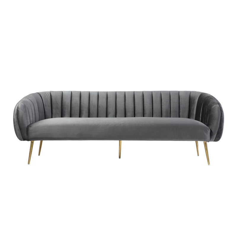 Hilda 74'' Velvet Sofa, Navy Velvet, Gray
