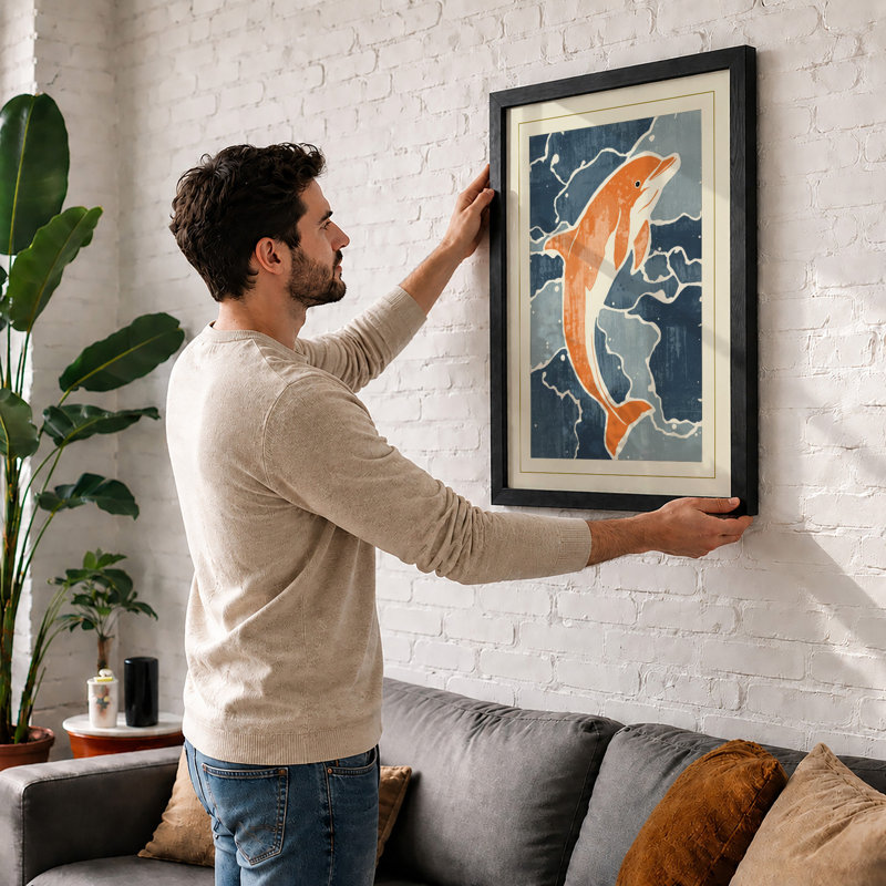 Swimming Koi Japandi - Framed Print, A3 - 42.0 x 29.7 cm, White