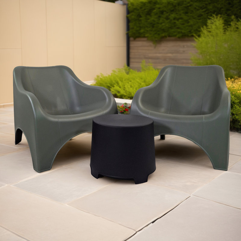 LODI Side Table with 2 VERONA RELAX Chairs Set Coral Red, Green