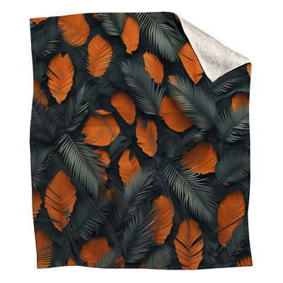 Orange Gray Palm Leaves Blankets