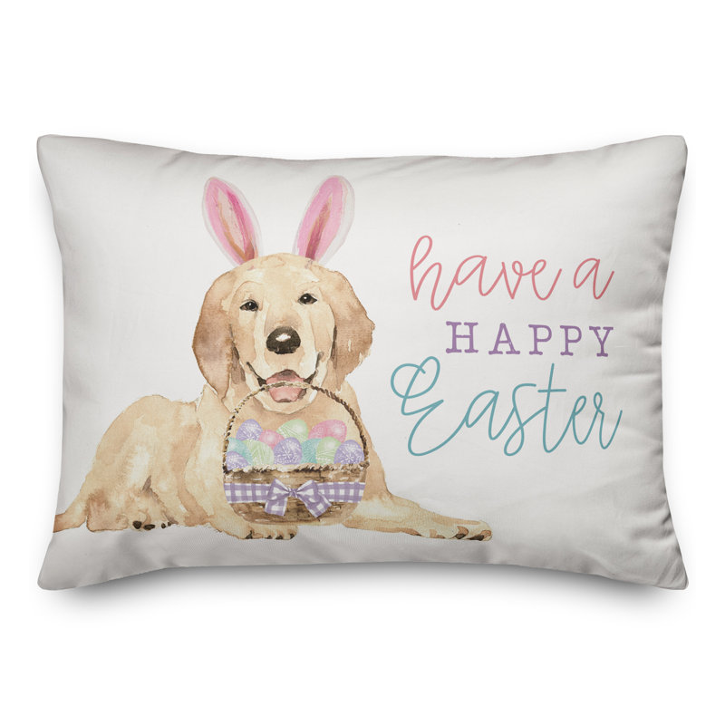 Happy Easter Puppy Indoor/Outdoor Polyester Throw Pillow