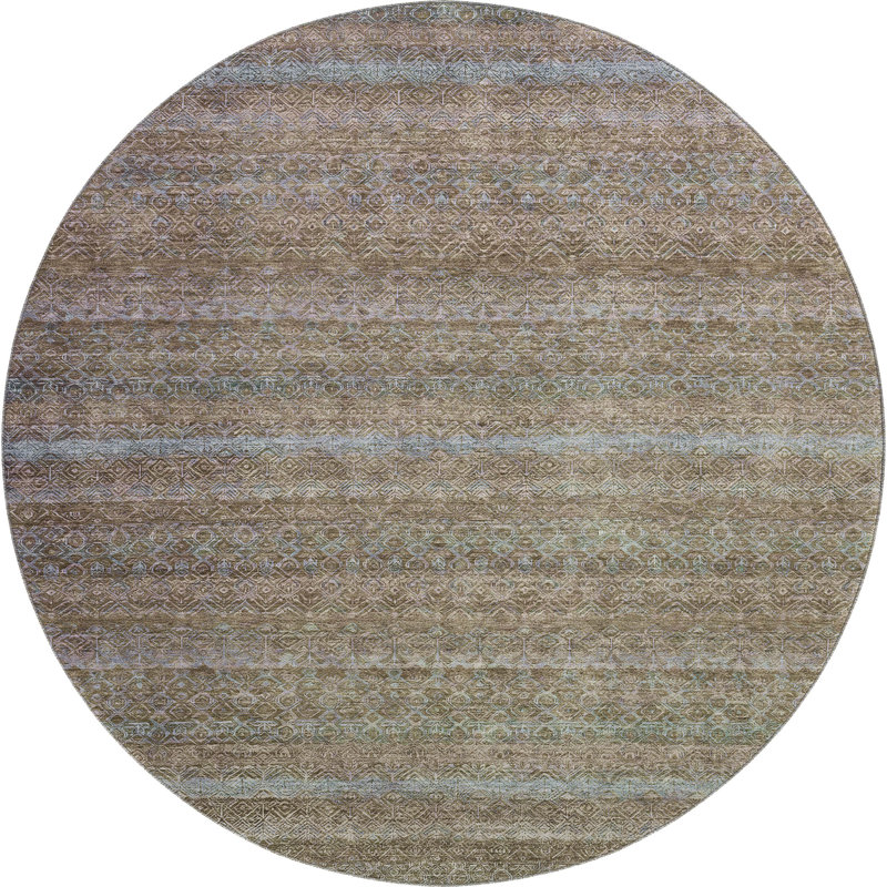 Premium Machine Washable Mayfield Striped Rug, 8' Round, Brown