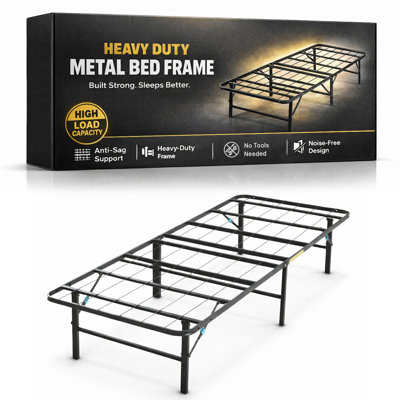 14-Inch Foldable Metal Platform Bed Frame with Tool Free Setup, Sturdy Steel, No Box Spring Needed, Black