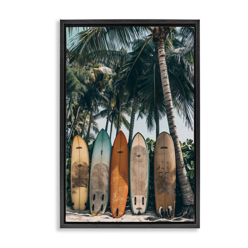 Cadre flottant de planche de surf rétro, design par LSR Design Studio, Cadre flottant noir de jais, H 25 po x l 17 po