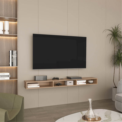Luft 71" Wide 3-Shelves Floating TV Stand,Wall Mounted,  Media Console Entertainment Center With Cable Management, For Living Room, Bedroom Natural Oak