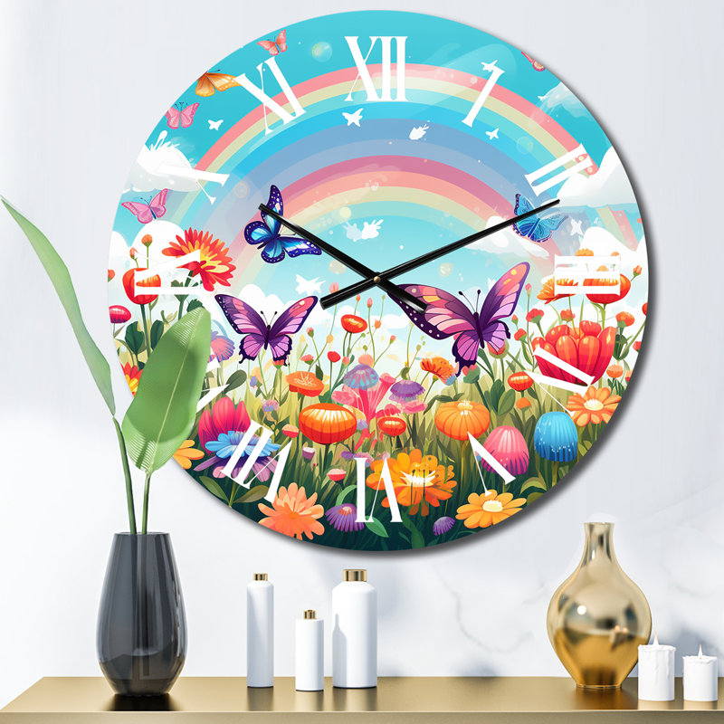Horloge murale en métal mauve Butterfles, Moyenne
