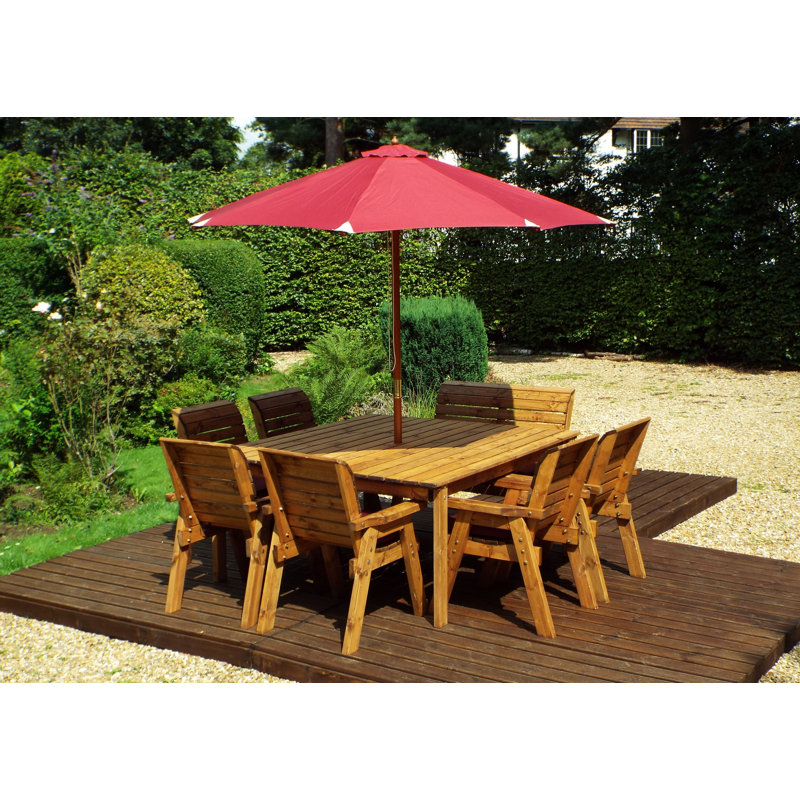 Francis 8 - Person Wood Patio Dining Set with Square Table , Cushions Included, Burgundy