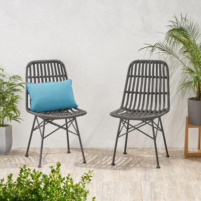 patio dining armless chair set of 2 with slat back