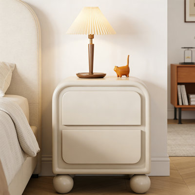 Table de chevet moderne en bois manufacturé beige + 2 tiroirs