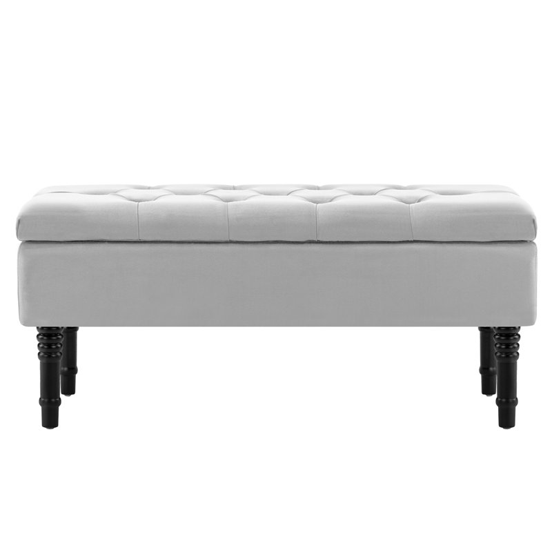 Scheel 40" Wide Velvet Modern Tufted Storage Ottoman Bench, Gray Velvet