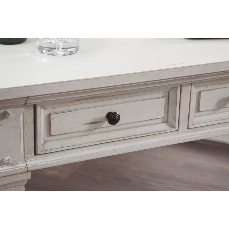 Ilfracombe Solid Wood Writing Desk, Antique Cobblestone White