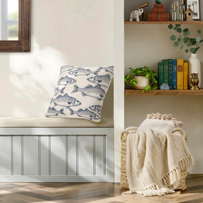 Recycled Cotton 20X20” Pillow Covers, Set Of 2 - Coastal Blue Fish Print Decorative Throw Pillow Covers - 2 Covers