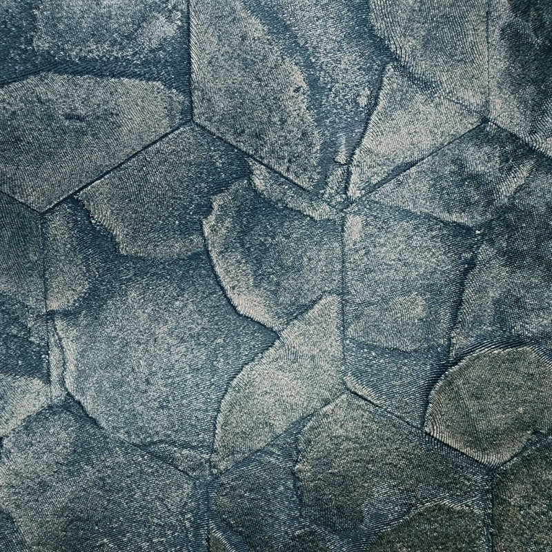 Dieudson Distressed blue brass metallic faux rocks stone plaster wallpaper