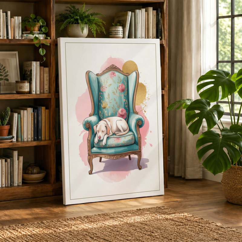 Wingback Comfort Eclectic - Wrapped Canvas, 36x24 - 91.4 x 61.0 cm, Cream Border