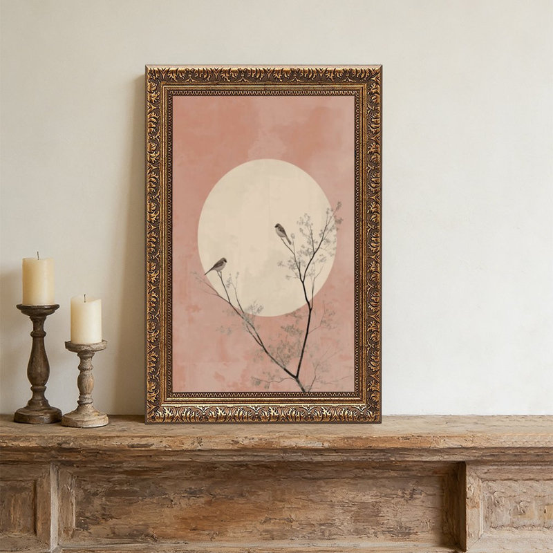 Cadre mural rétro pour deux oiseaux pâle MoonOrnate, L 12 po x l 18 po