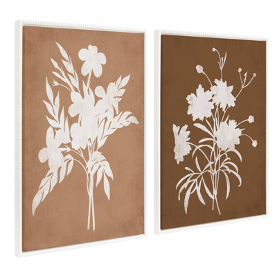 Spring Floral Silhouette 2 Clay White and Spring Floral Silhouette 11 Bark White by Heather Dutton Framed Canvas Wall Art Set