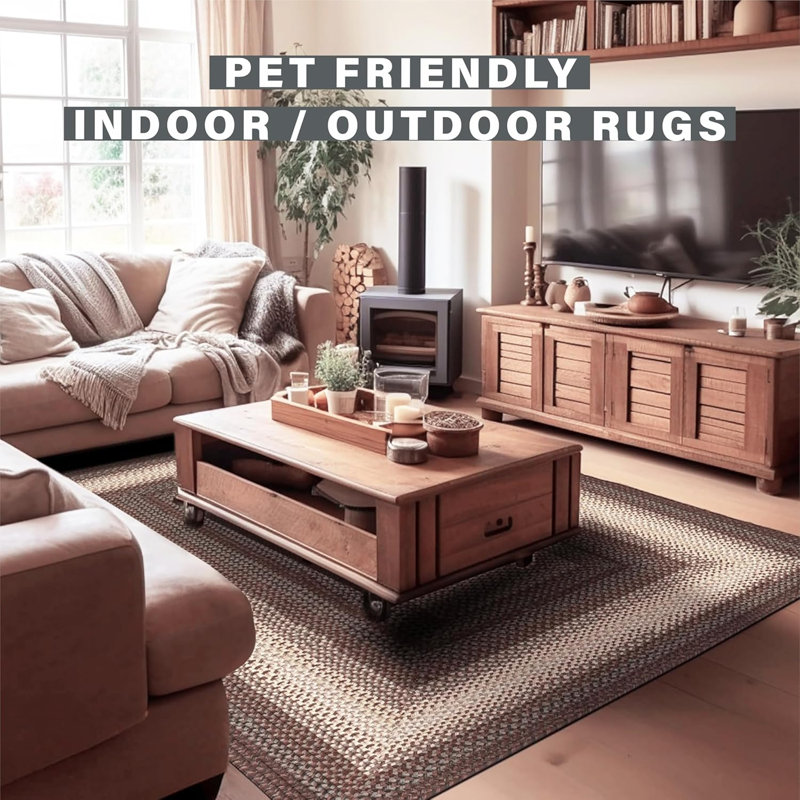  Braided Rug Washable Indoor/Outdoor Black/Brown/Tan/Gray Rug, Rectangle 8' x 10'