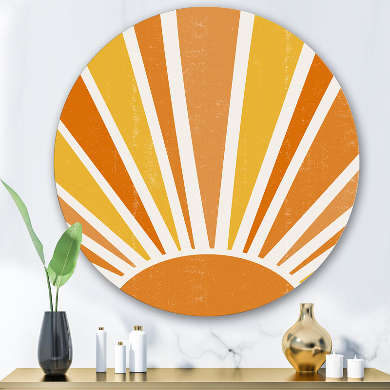 Minimaliste, brillant, brillant, orange, soleil, rayons II, H 36 po x l 36 po x P 1 po