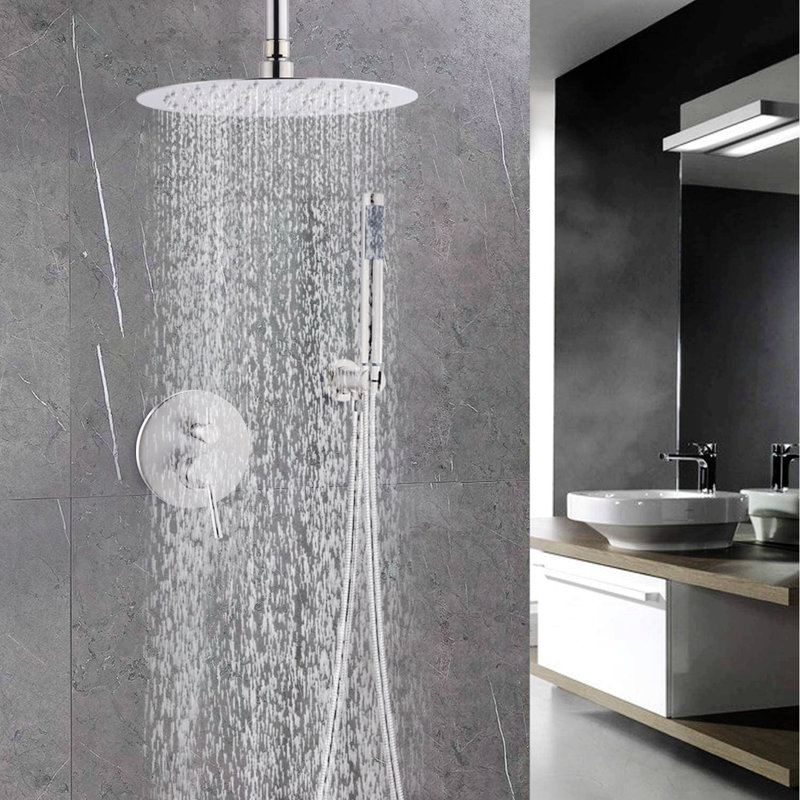 Thermostatic Complete Shower System with Rough in-Valve, Brushed Nickel
