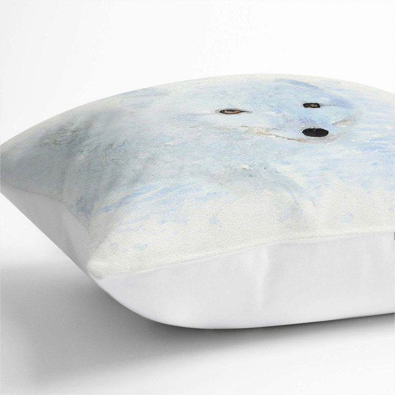 Winter Fox Cushion with Filling, 40cm H x 40cm W x 15cm D, White