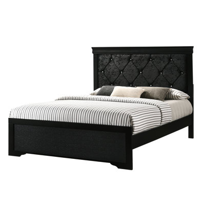 Élégant grand lit avec tête de lit tapissier en tissu de couleur noire et durable
