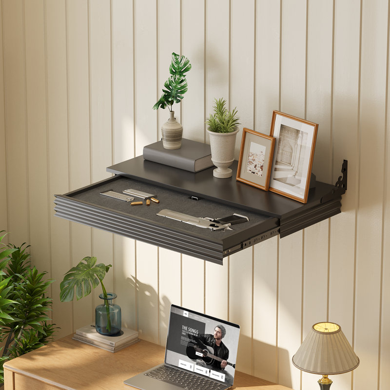 Tablette murale avec tiroir caché verrouillable, Noir