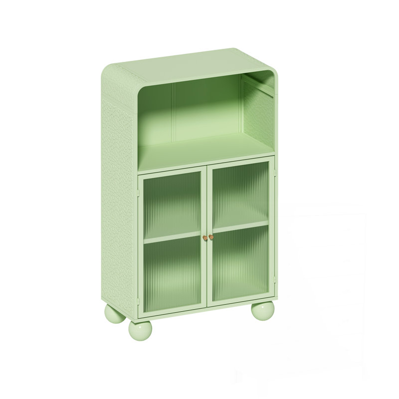 45.28" H Storage Cabinet, Bathroom Floor Cabinet with Glass Door and Shelves, Green
