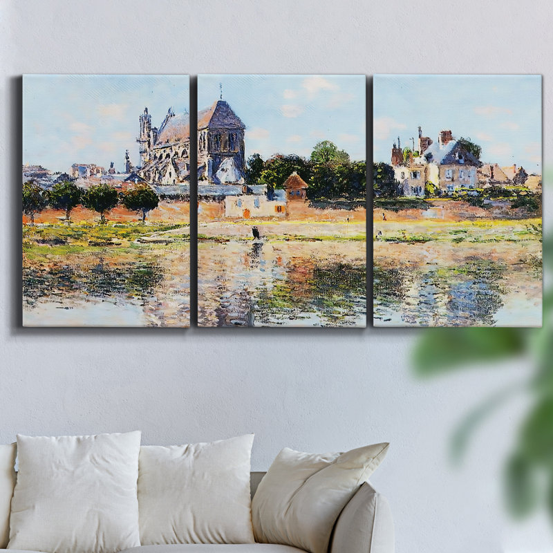 «La seine et les montagnes du Chaantèmesle», reproduction sur toile 3 pièces 1880, H 36 po x l 72 po x P 2 po