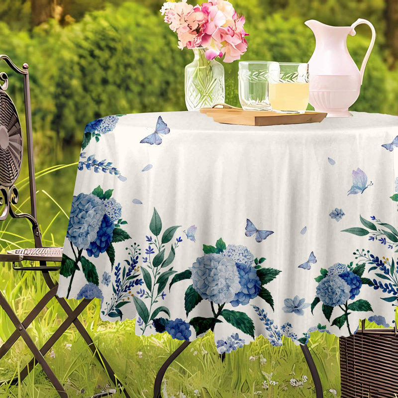 Round Table Cloths 60 In, Floral Tablecloth Waterproof, Wrinkle Free Polyester Flower Table Cover For Patio Party