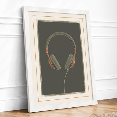 Headphones in Gold Modern - Framed Print