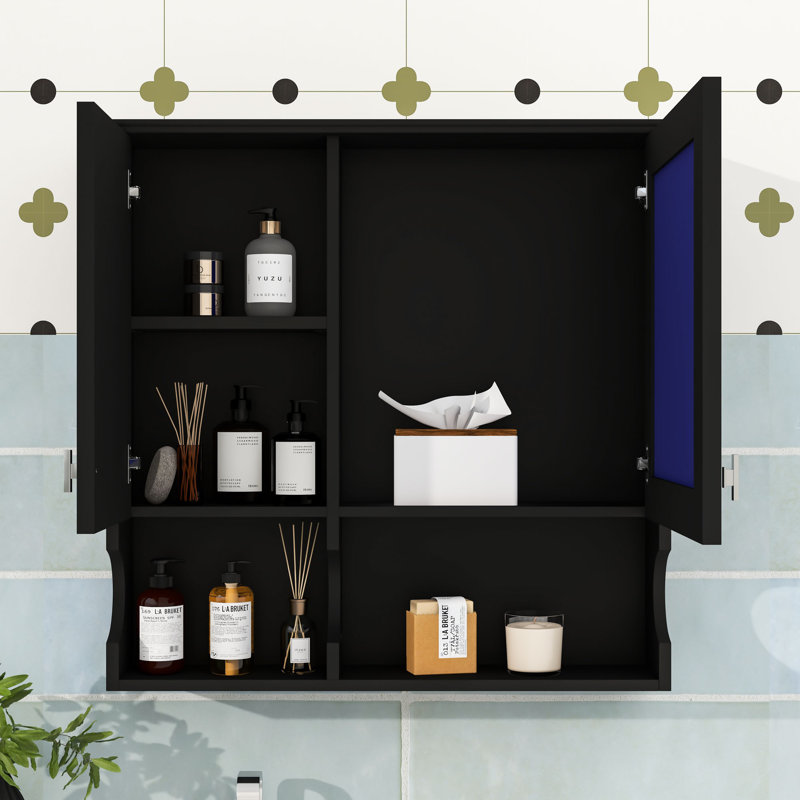 Armoire à pharmacie murale élégante avec miroir, étagère réglable et rangement caché, Noir