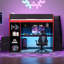 Lit mezzanine de jeu avec bureau, rangement et lumières DEL-1258340454