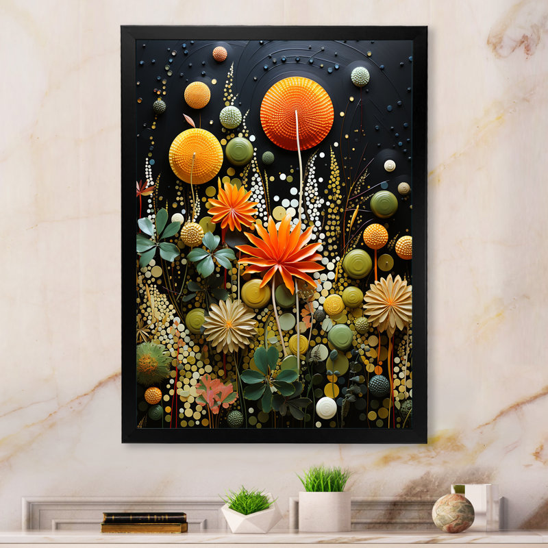 Yoav Orange Mid Century Natures Harmony II - Abstrait art Mid-Century Mid-Century, Cadre photo noir