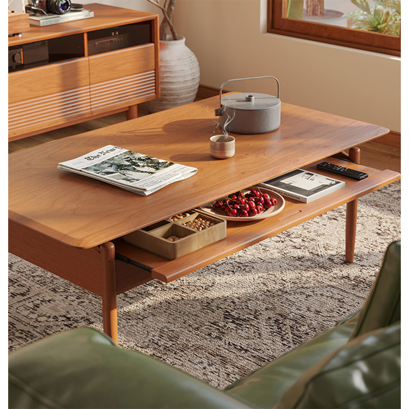 Multifunctional solid wood coffee table, 17.72" H x 43.31" L x 21.65" W