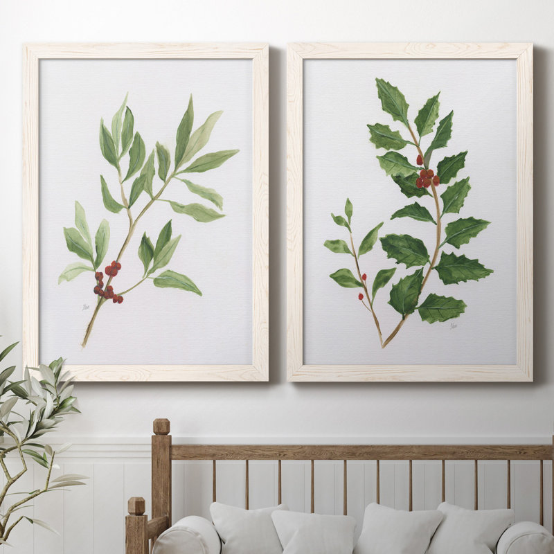 «Winter Botanical I», ensemble de 2 reproductions d'art, Pas de tapis, Toile blanche encadrée, H 31,5 po x l 47 po x P 1,5 po