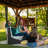 Backyard Discovery Barrington 14' x 12' Cedar Wood Outdoor Patio Gazebo with Hardtop Galvanized Steel Hip Roof and PowerPort