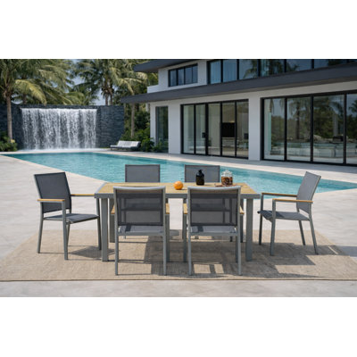 Ensemble repas d'extérieur en aluminium 7 pièces avec écharpe Thomasson