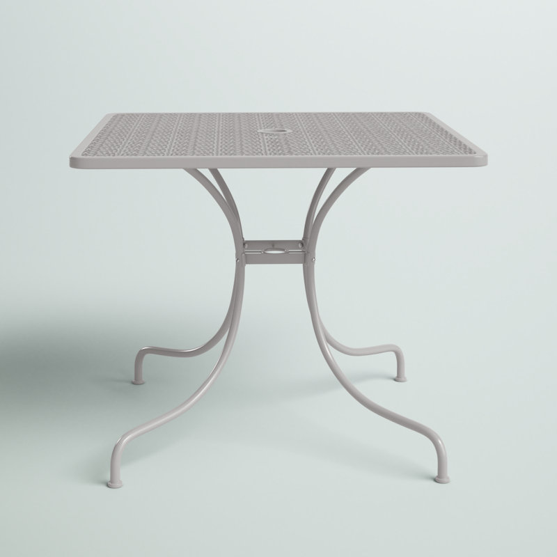 Commercial Grade 35.5" Square Indoor-Outdoor Steel Patio Table with Umbrella Hole, Light Gray