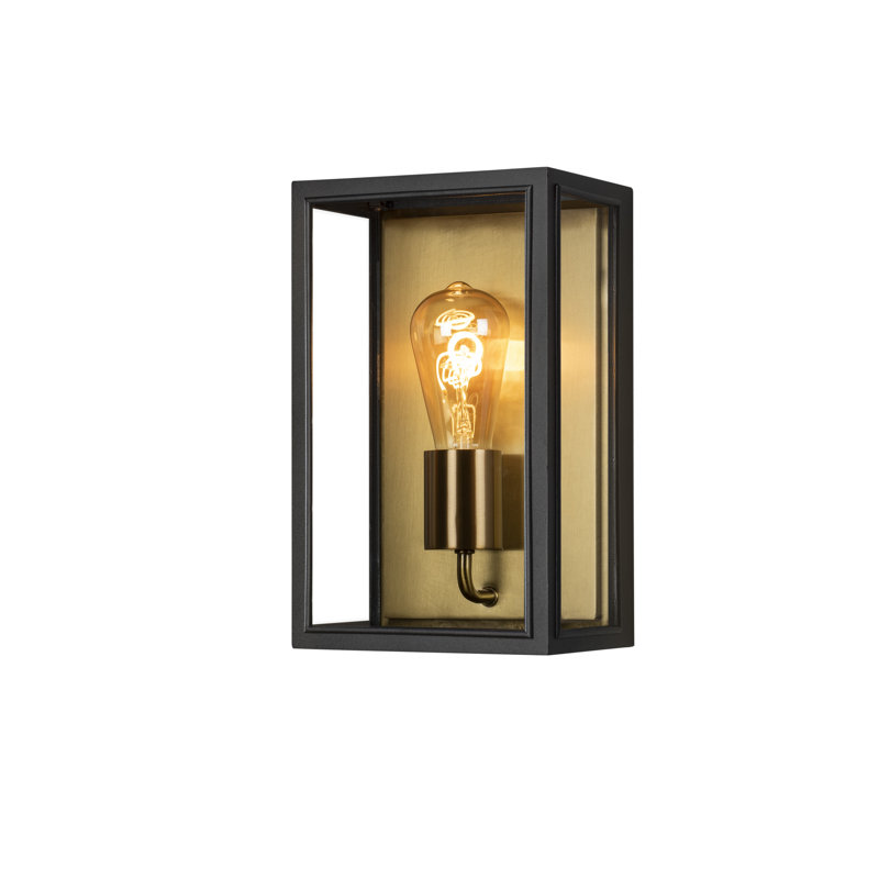 Carpi Modern Outdoor Wall Light Flush Mount, 30 cm H x 18 cm W x 13.5 cm D, Black and Brass