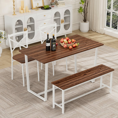 Ensemble de table et de chaises quatre pièces avec dossier, style industriel, structure solide