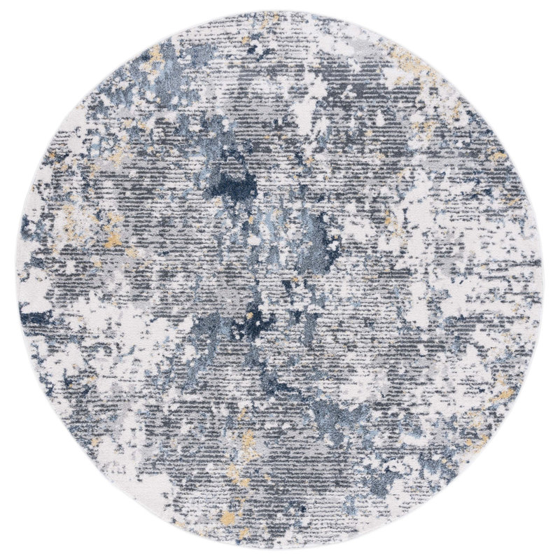 Tapis abstrait ivoire / gris foncé Ethellee, Rond 6 pi 7 po